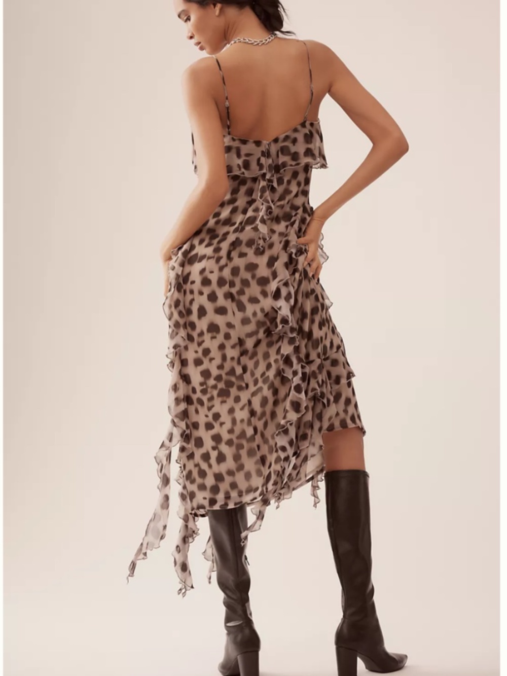 Sarah Hann by Anthropologie animal sheer ruffle dress, - Picture 2 of 6